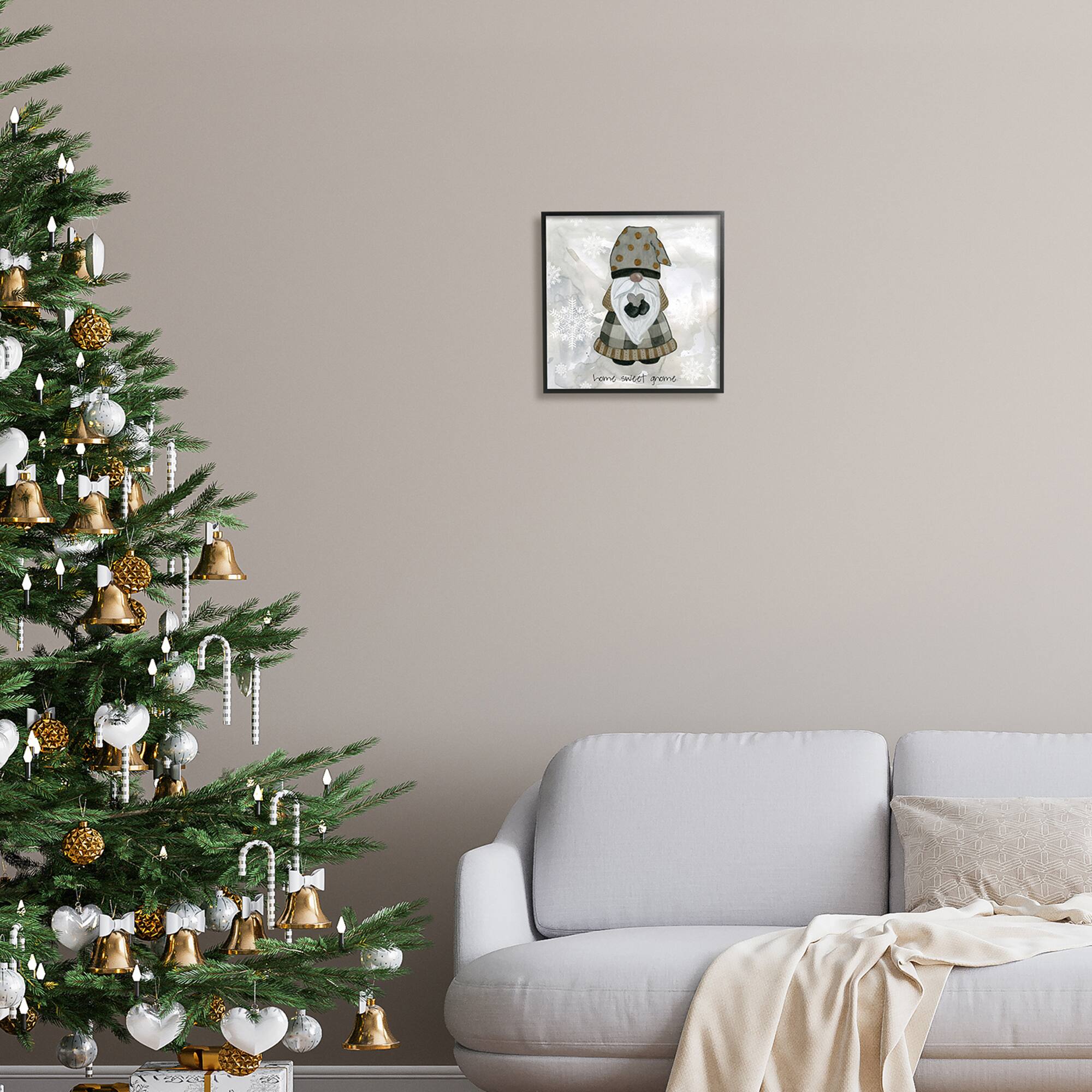 Stupell Industries Home Sweet Gnome Winter Snowflakes Framed Giclee Art